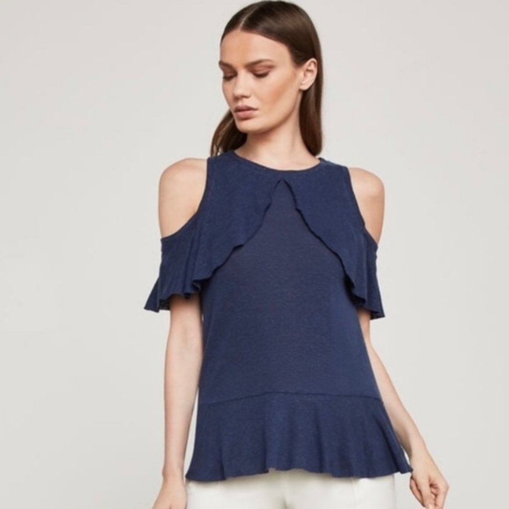 BCBGMazAzria Cold Shoulder Ruffle Overlay Top